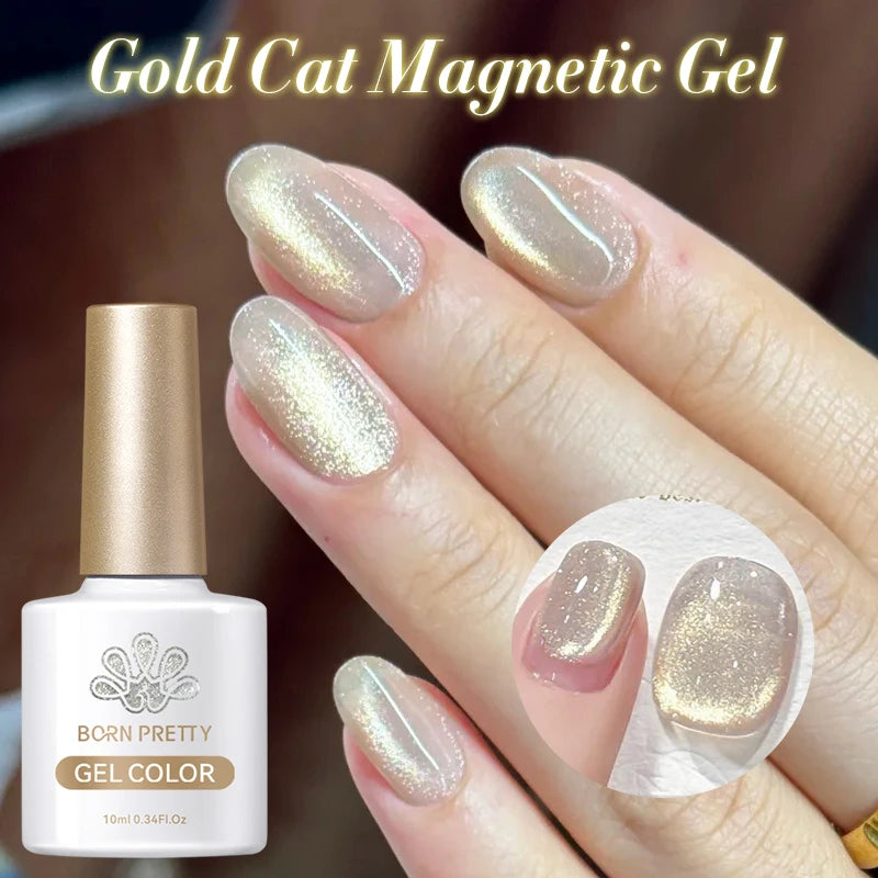BORN PRETTY 10ml Rose Gold Cat Magnetic Gel Polish Pink Orange Soak Off UV LED Varnis Semi Permanent for Nail Art Design at Home