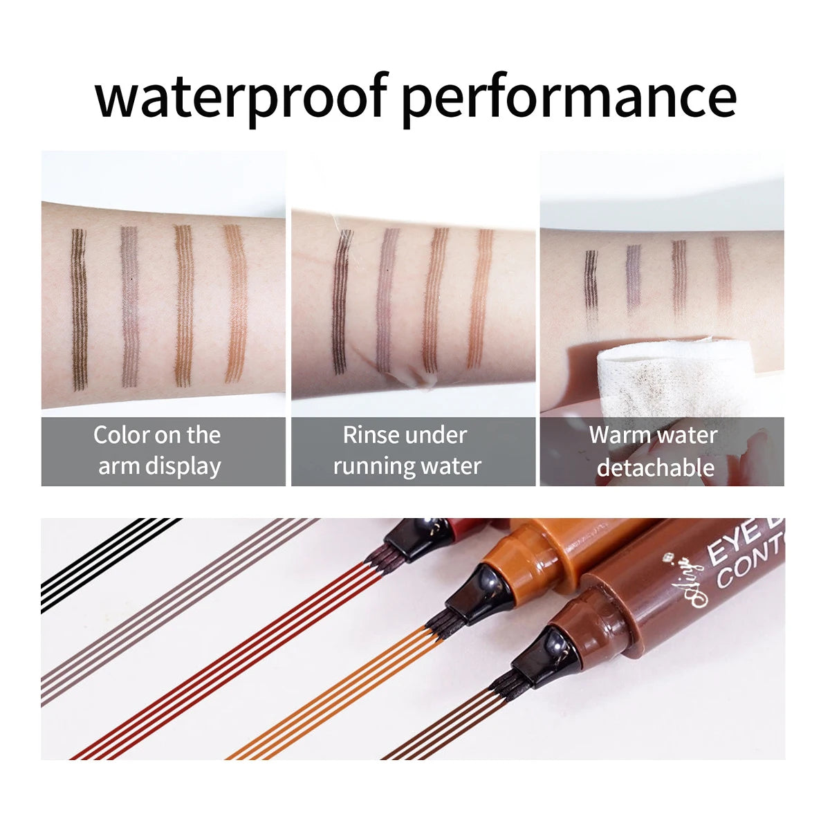 Waterproof Eyebrow Pencil, Quad Eyebrow Pencil, Natural Brow Makeup Long-Lasting Non-Fade Liquid Water Eyebrow Pencil (5 Colors)