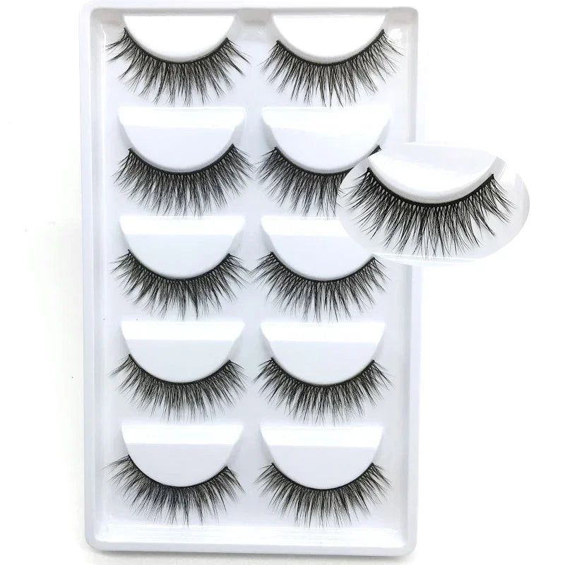 AMSNCN NEW 5Pair 100% Real 3D Mink Lashes Soft Natural False Eyelashes Makeup Long Eye Lashes Eyelash Extension CiliosH13mini