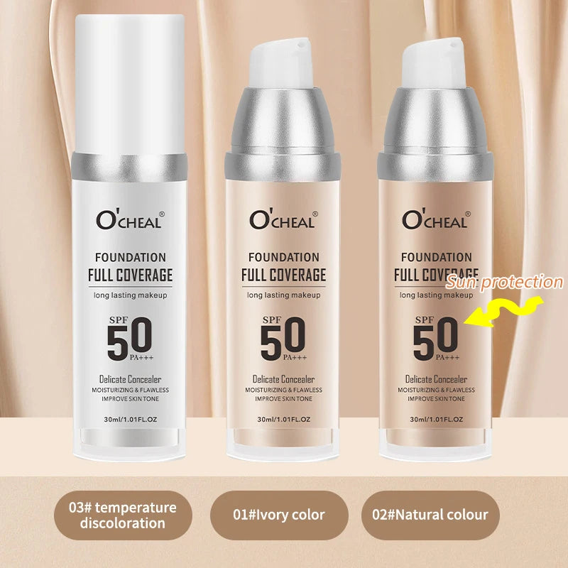 Waterproof Color Change Foundation Korean Makeup Base Full Coverage Concealer CC Cream Brighten Face Skin Tone Liquid Foundation