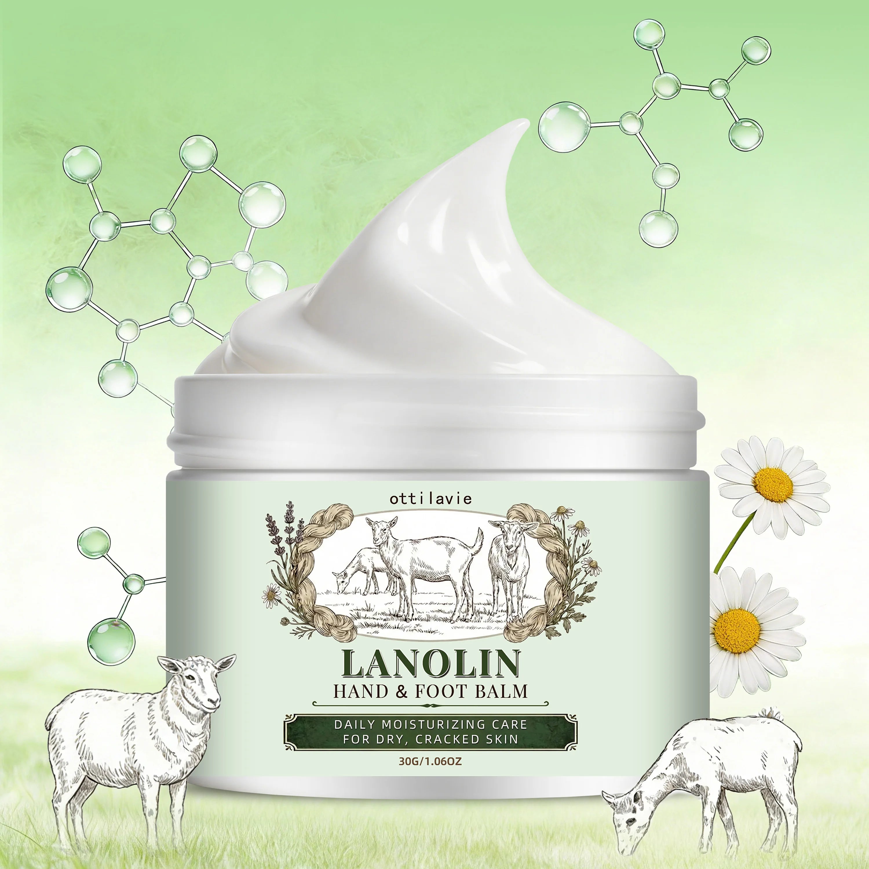 Ottilavie Lanolin Hand & Foot Cream • Intensive Moisturizing • For Dry Cracked Skin • All Skin Types • Unisex • Travel Size