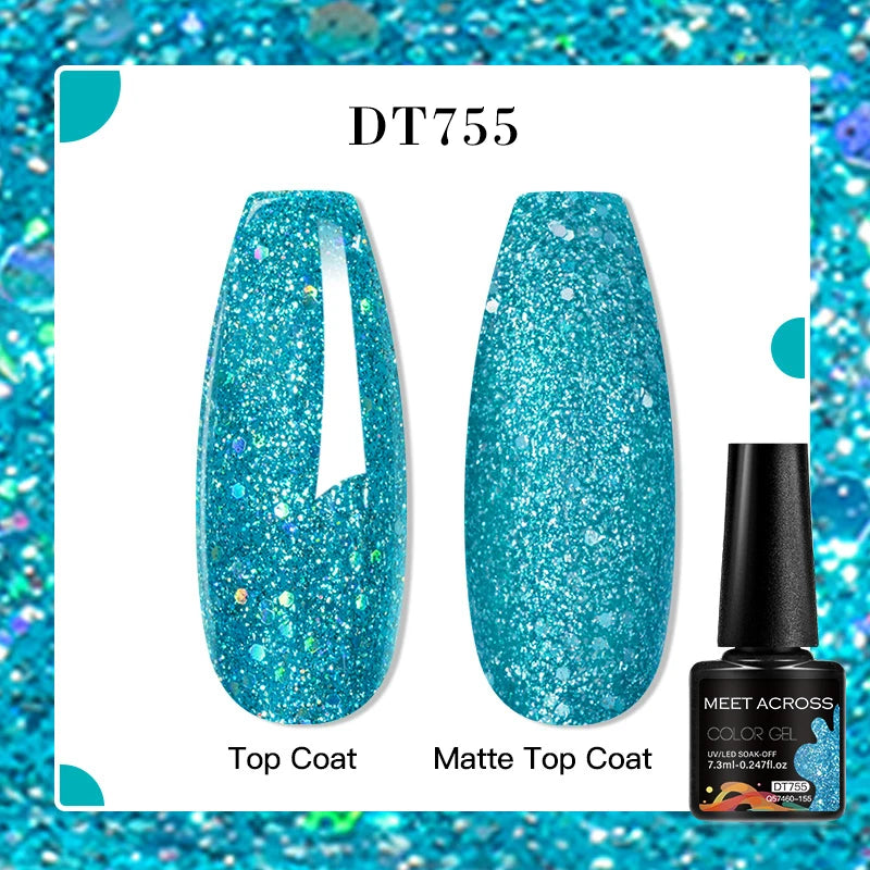MEET ACROSS 7ml Red Blue Green Metallic Gel Nail Polish Super Bright Mirror Effect Semi Permanent LED UV Gel Nail Art Varnish