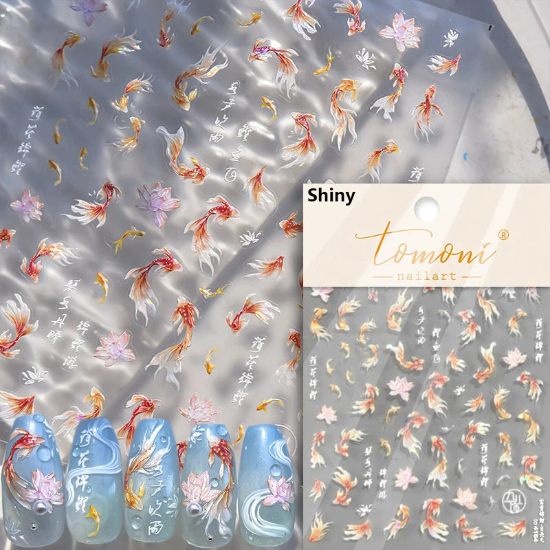 1 piece of 5D marine life nail stickers coral dolphin jellyfish shell conch starfish sea soft relief decorative nail art sticker