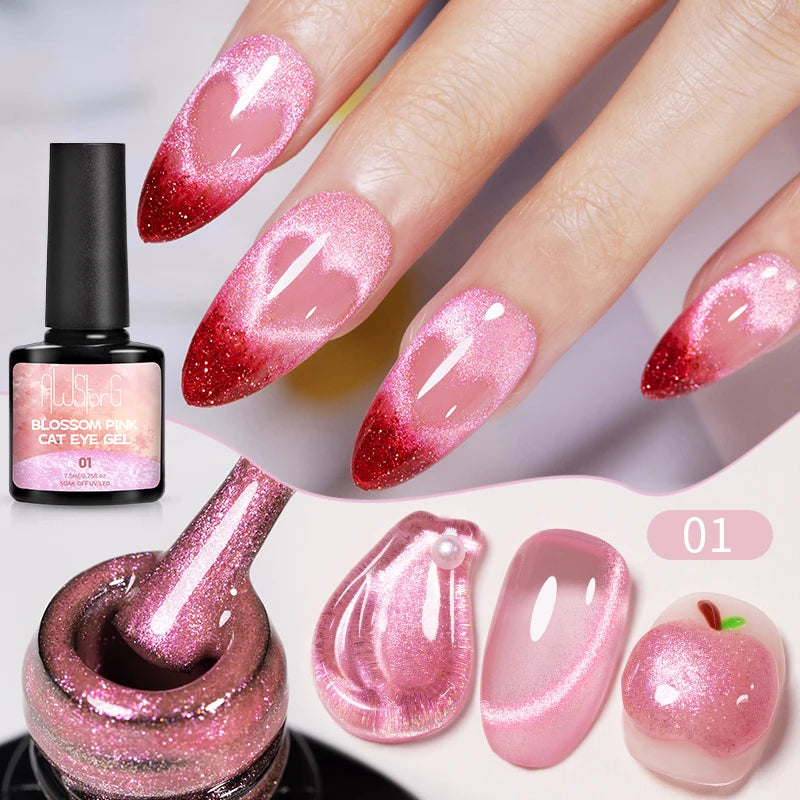 AWStorG Intense Rainbow Cat Eye Gel 5ml Holographic Laser Magnetic Nail Gel Soak Off UV LED Gel Polish Shiny Rainbow Manicur