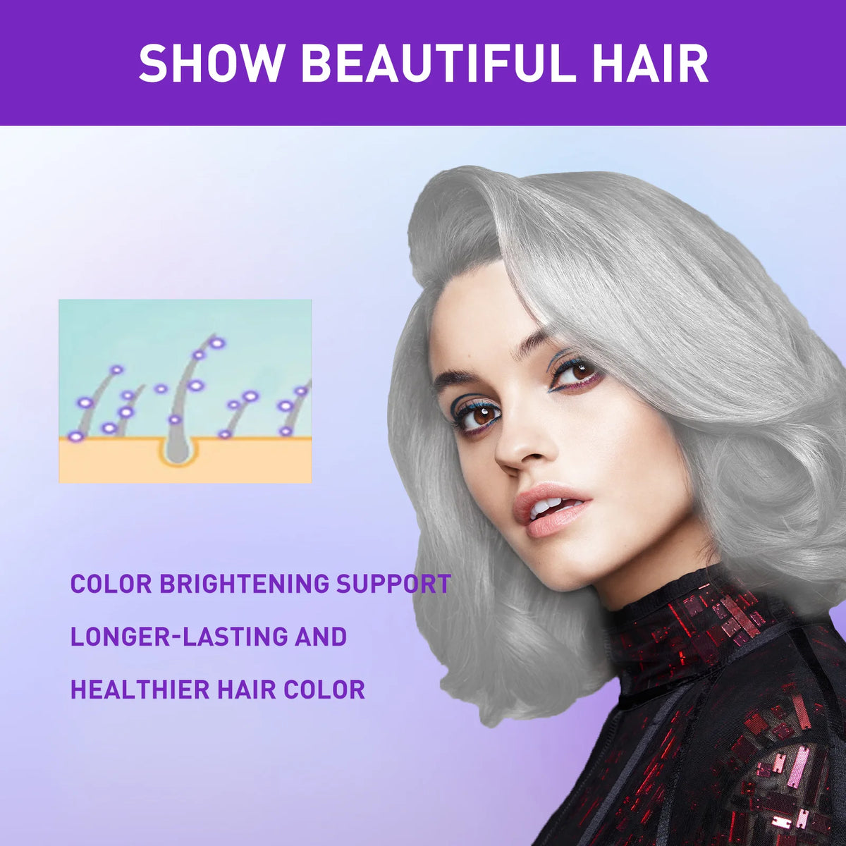 Gray Color Fixing Hair Dye Shampoo Fading Non-irritating Yellow Bleach for Hair Rapair Cover Grey Purple Shampoo for Blonde Hair