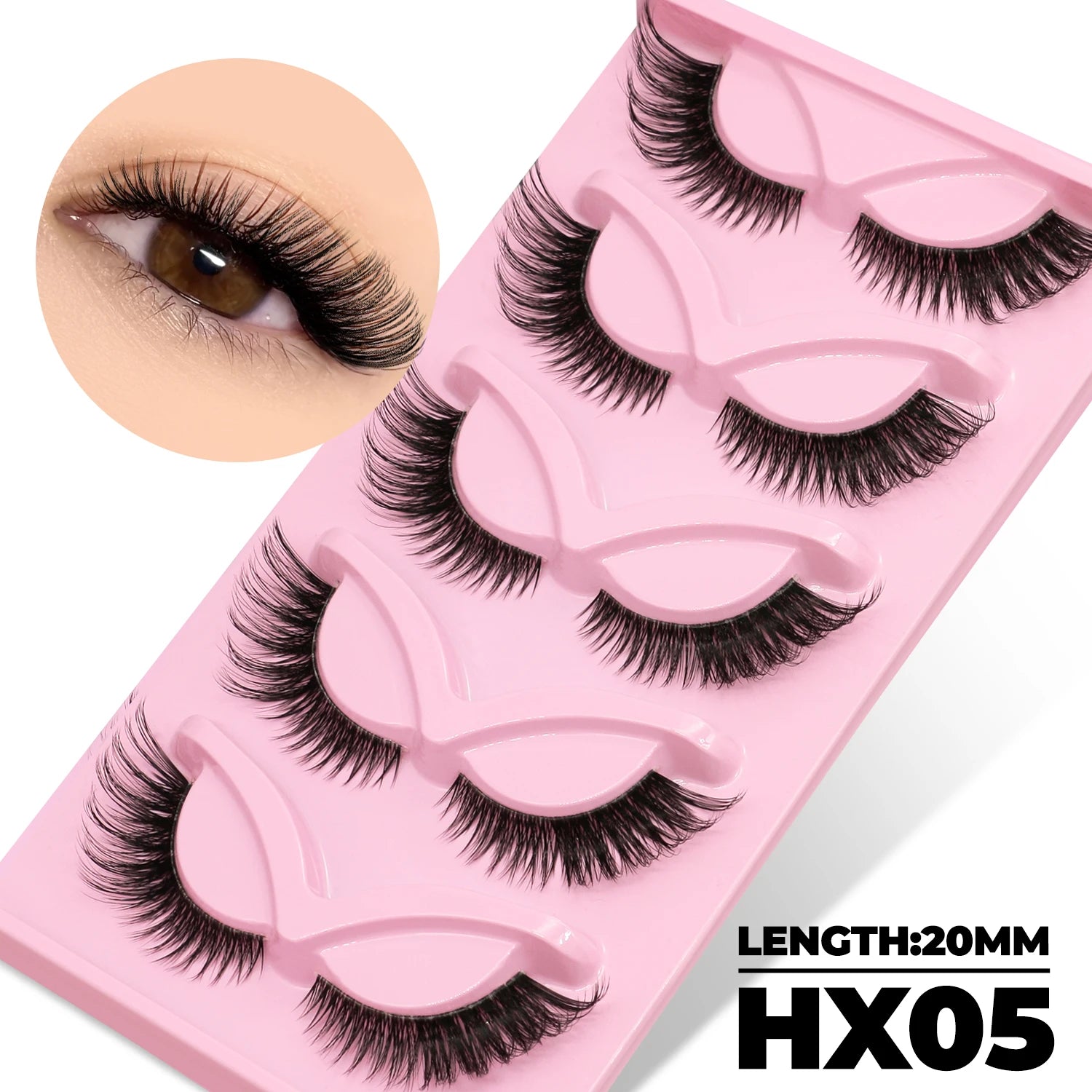 LASVIREY Fluffy Cat Eye Lashes Natural Mink Lashes Clear Band Natural Fluffy D Curl  Lashes Extension Full Strip False Eyelashes