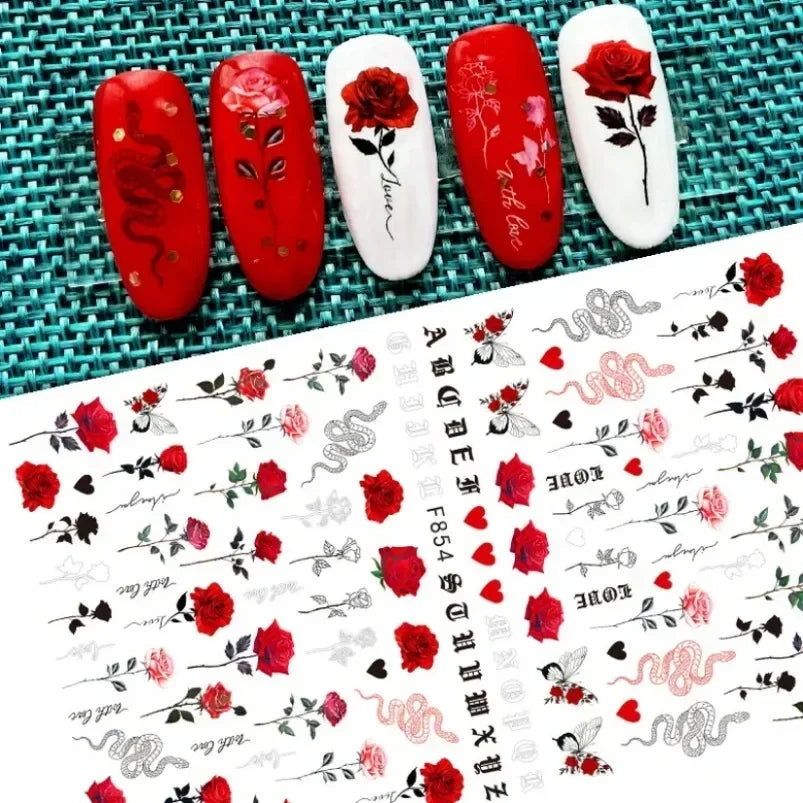 Cherry Blossom 3D Nail Stickers White Flower Petals Nail Art Decals Elegant Wedding Design Spring Sakura Manicure Slider Decor