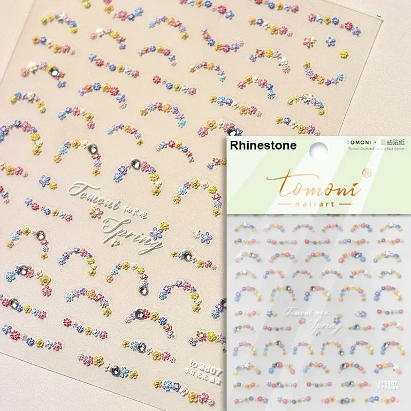1 pc 5D sunflower nail stickers rose daisy cherry blossom self-adhesive nail art stickers oil painting style decorative sticker