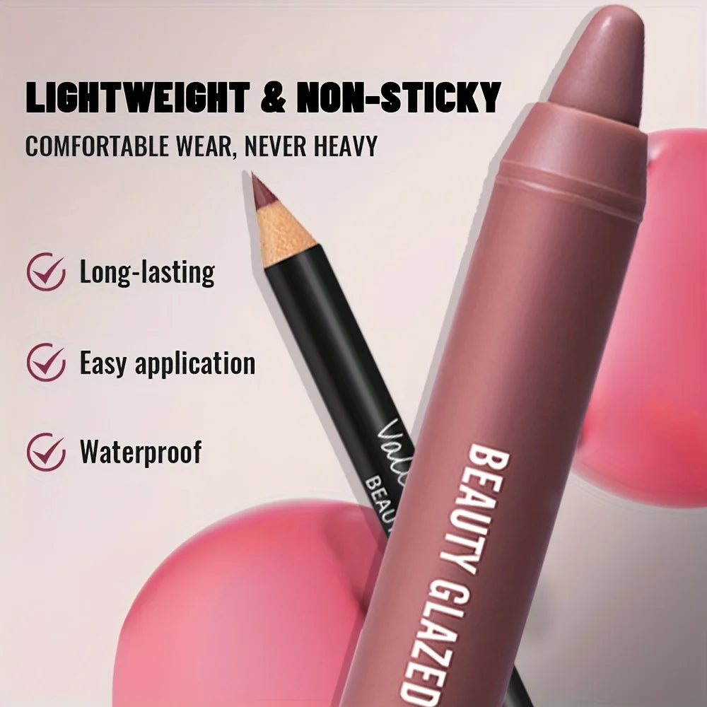 2pcs Matte Lip Liner & Gloss Set - Long-Lasting Waterproof, Non-Stick Formula with Precision Tip, Matte Lip Pencil & Gloss Combo