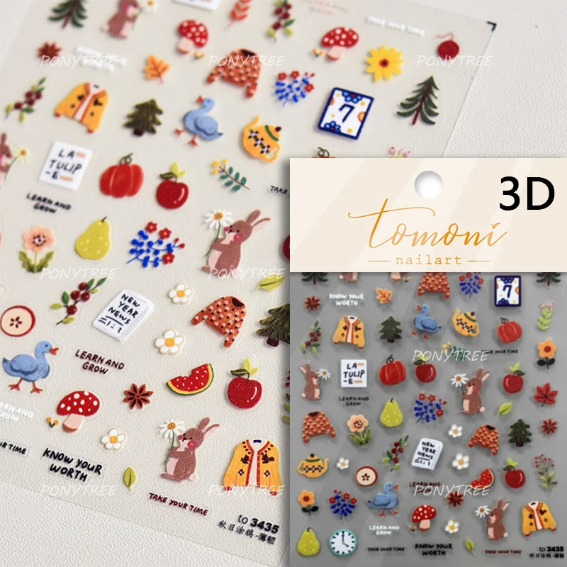 Shiny Attractive Apple Core Peel Cute Fruits Bowknot Tie Star Self Adhesive Nail Art Stickers Charming Rhinestone Manicure Decal