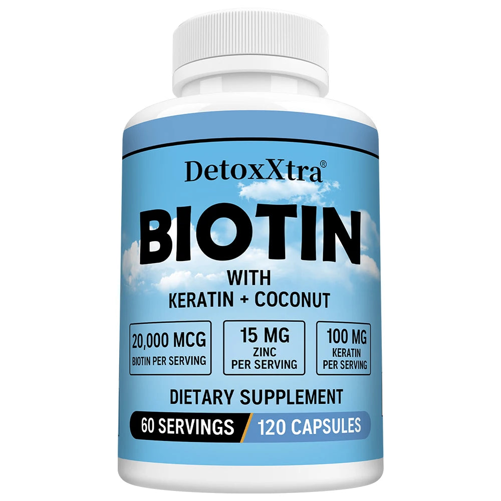 High Potency Biotin 20000 Mcg with Oil Vitamin, Keratin - Biotin Supplements for Hair Growth, Care Hair, Skin and Nails