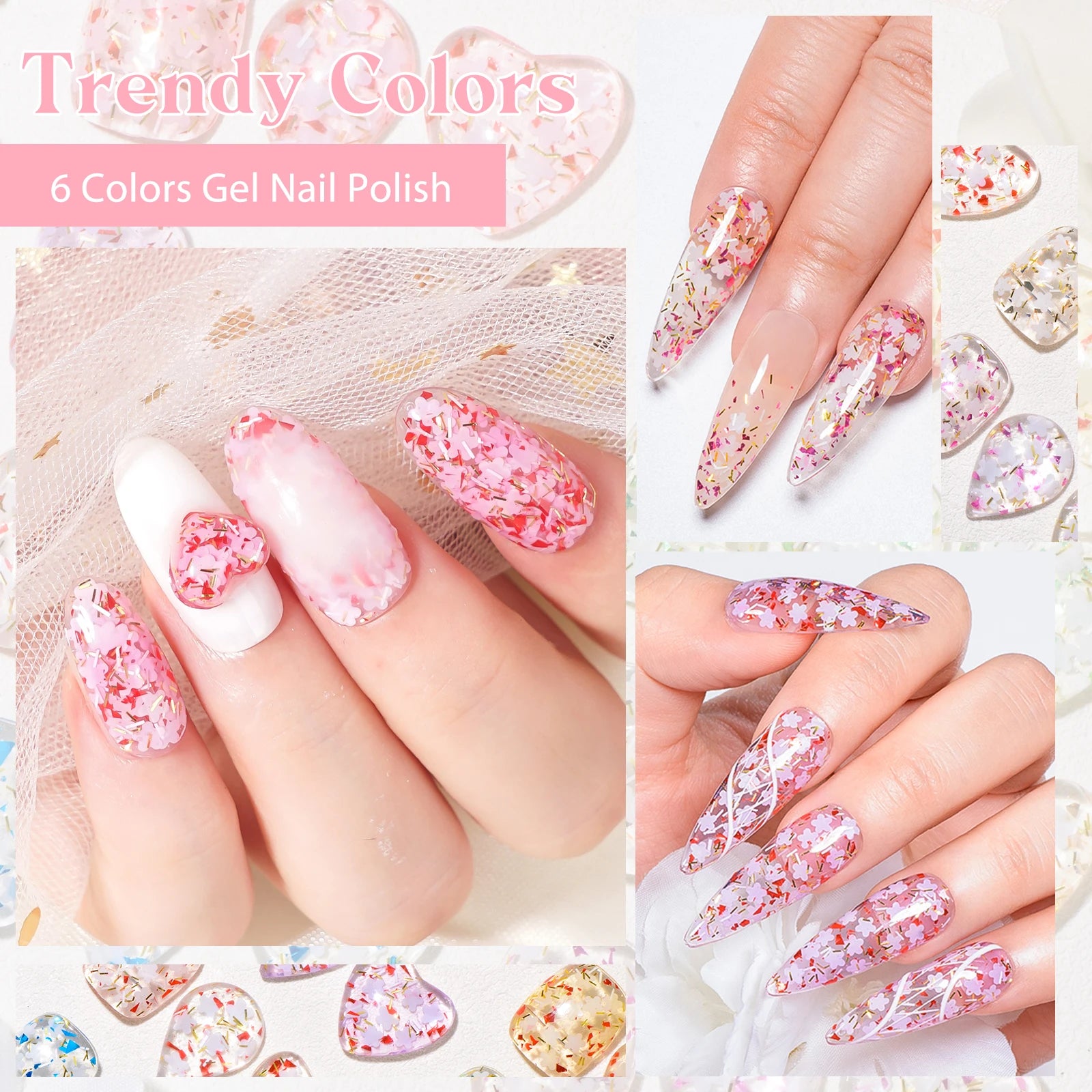6PCS/SET Dried Flower Gel Nail Polish Set Natural Flower Fairy Nail Art Gel Soak Off UV LED Painting Varnish For Nails DIY Kit