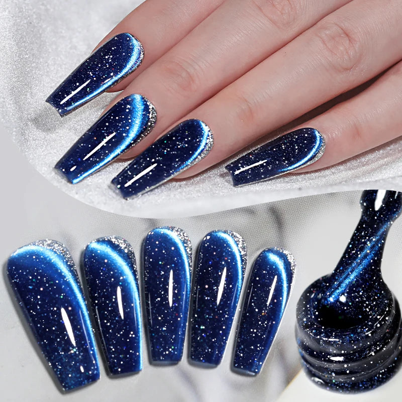 BORN PRETTY 1 Bottle 10ml Blue Reflective Glitter Cat Magnetic Gel Polish Ultra Shine Soak Off UV Nail Art Varnish Manicure