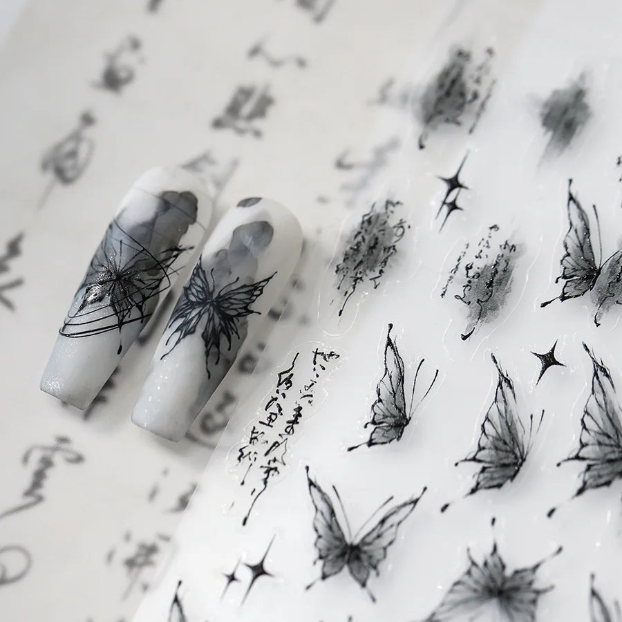 3D Embossed Butterfly Nail Art Stickers Decals Self-Adhesive Nail stickers 5D Black Butterfly Nail Supplies