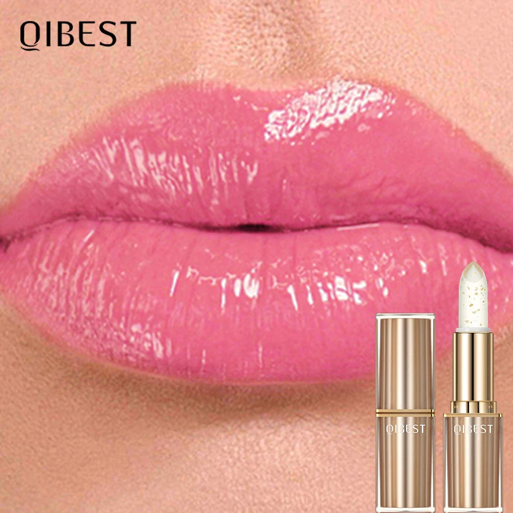QIBEST Glitter Lip Blam Color Changing Lipstick Transferproof Lasting Non-Sticky Lipstick Moisturizing Shine Lip Stain Cosmetics