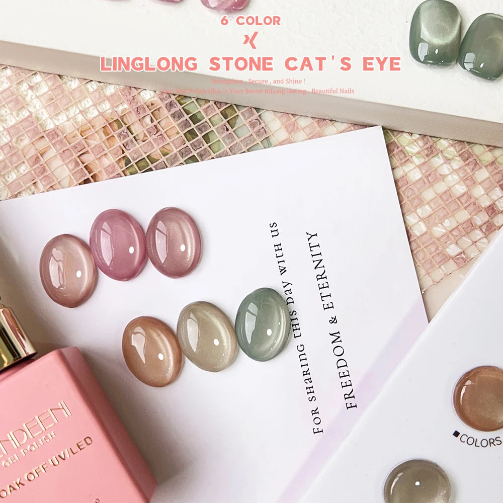 Vendeeni 6-Colors Set Pink Jelly Cat Eye Gel Nail Polish UV LED Nude Skin Crystal Magnetic Manicure Varnish with Color Card