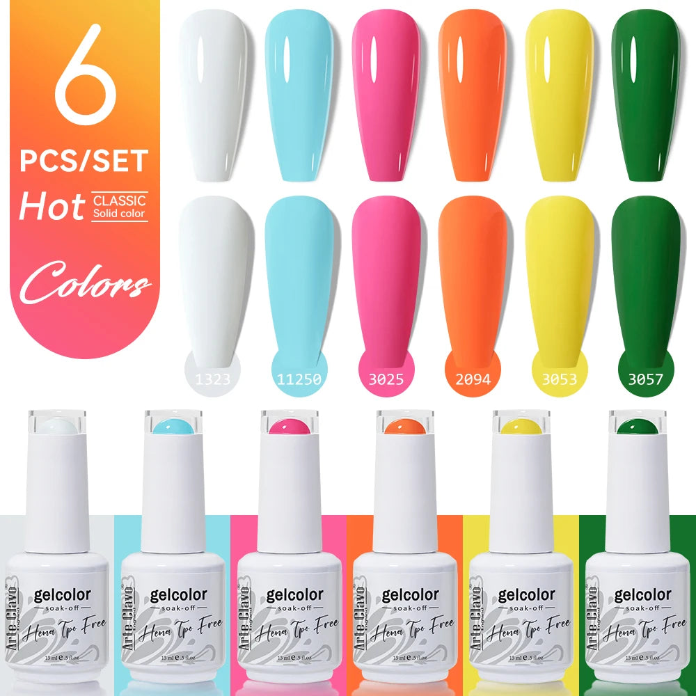 Arte Clavo 15ml Gel Polish Set 6PCS HEMA TPO Free Soak Off UV LED Nail Varnish Kit Long Lasting Manicure Gel for Nail Art Salon