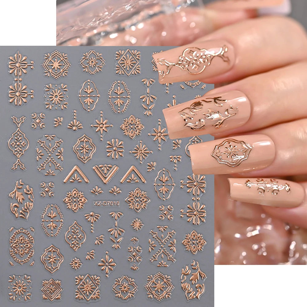 1pc Y2K-Inspired 3D Metallic Nail Stickers Geometric Marble & Bronzing Designs Nail Sliders Self-Adhesive Sparkling Manicure DIY
