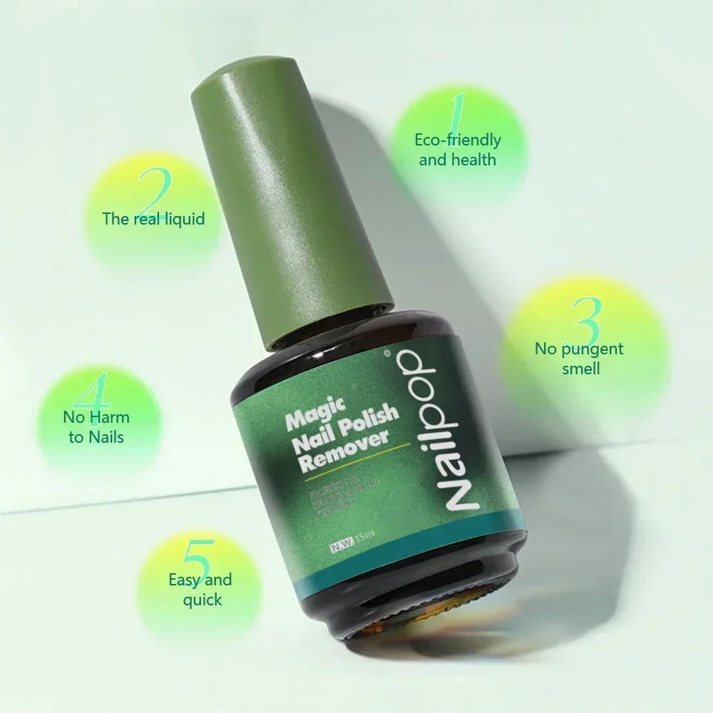 NAILPOP 15ml Magic Gel Polish Remover 3-5 Mins Fast Remove Varnish Soak Off UV LED Cleaner Top Coat Function Gel Remove Tool