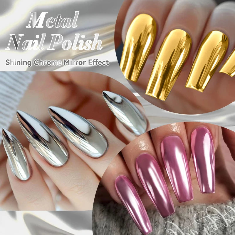 LILYCUTE 7ML Super Bright Silver Metallic Nail Polish No Need Lamp Quick Dry French Style Glass Bottle Manicure Nail Art Varnish