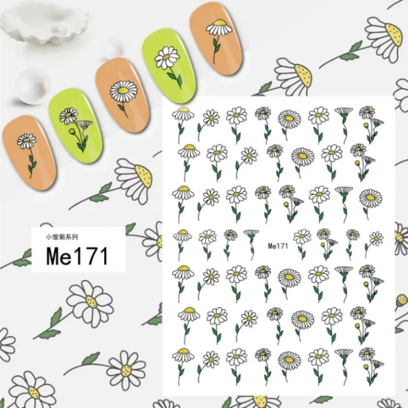 3D Flower Petal Nail Stickers Purple Pink Tulip Leaf Clover Summer Avocado Fruit Geometric Line Floral Manicure Decoration