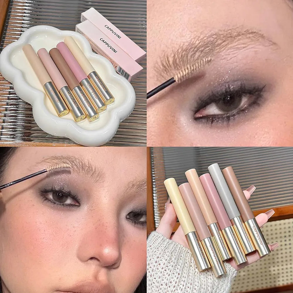 6 Colors Natural Brow Pomade, Waterproof Tinted Eyebrow Gel Cream, Soft Matte Hairy Brow Makeup with Wheat Brush