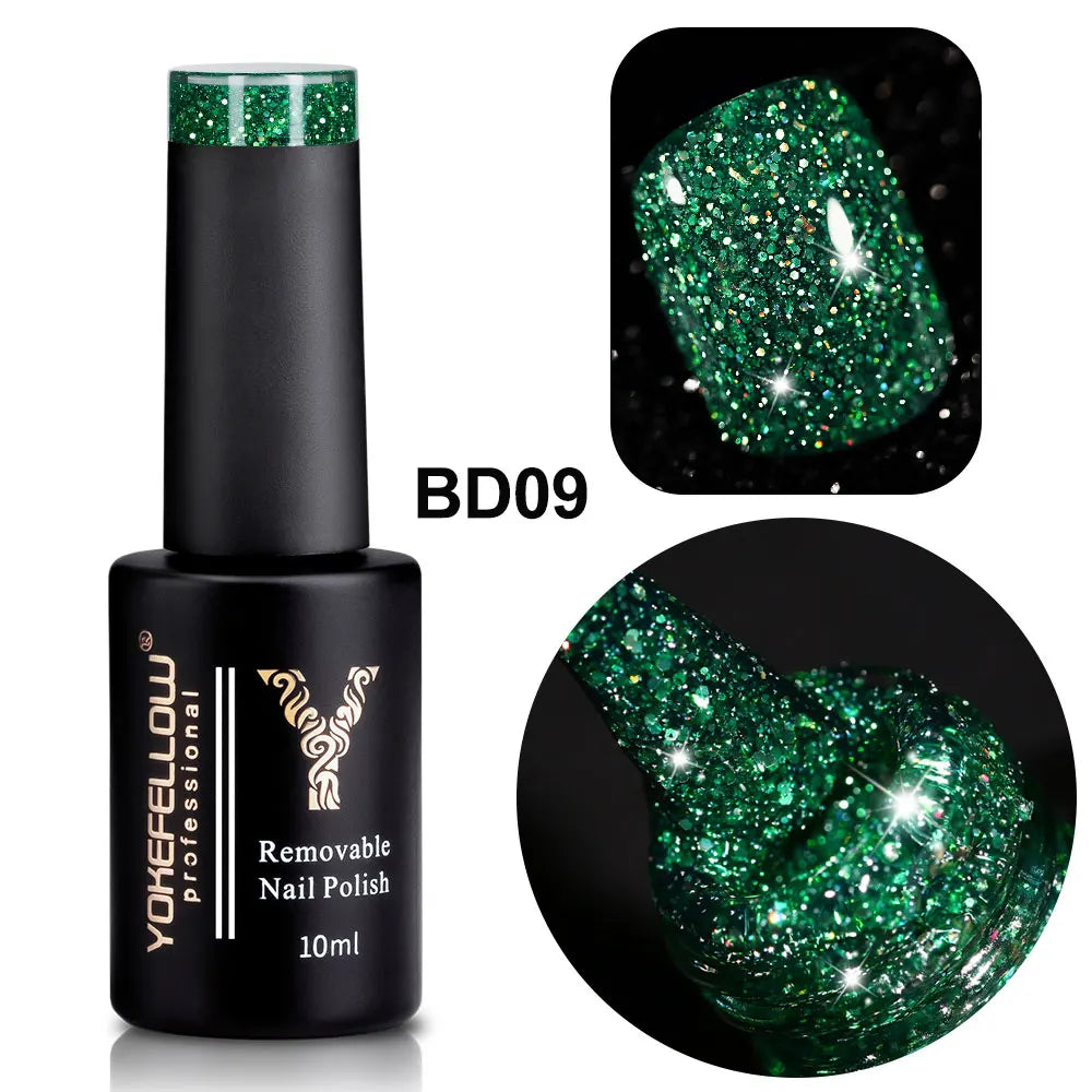 2024 New YOKEFELLOW 10ML Reflective Glitter Gel Nail Polish Soak Off UV Gel Varnish Colorful Nail Gel Polish For Manicure
