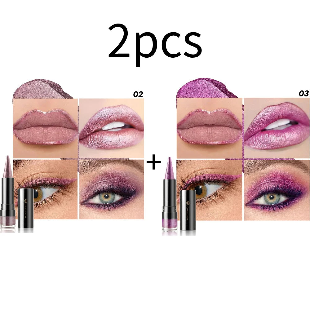 YOUNG VISION Dual-Finish Lipstick Pointed Tip 6 Colors Matte Pearl Shimmer Waterproof Kiss-Proof Non-Transfer