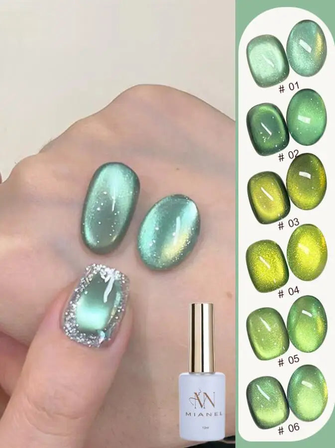 MIANEL 12ml Green Cat Magnetic Gel Nail Polish Spider Lily Varnish Soak Of UV Light Nails Nail Salon Winter Nails 1-21pcs