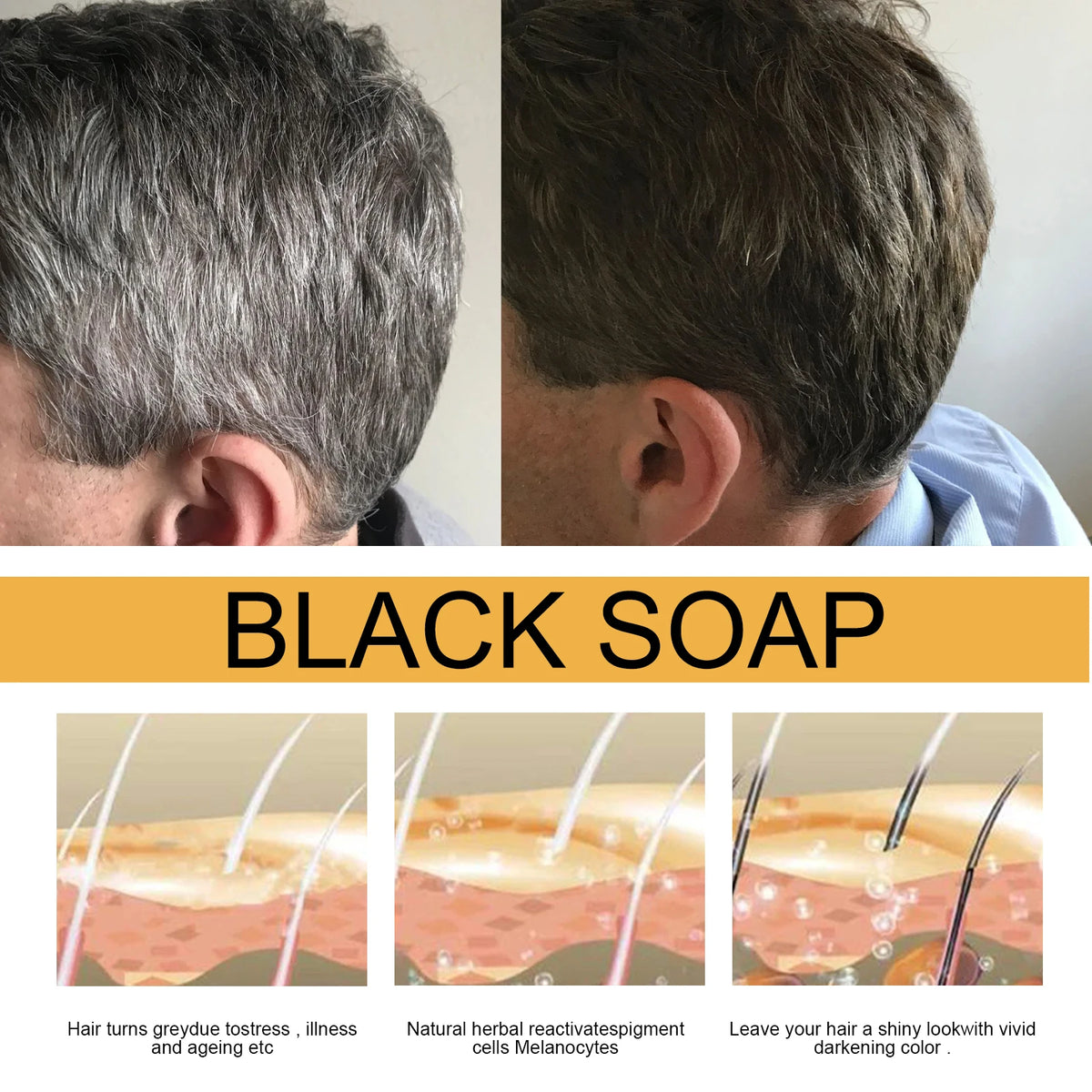 Black Hair Shampoo Soap Repairing Gray White Hair Color Smoothing Nourishing Clean Scalp Removing Dandruff Natural Hair Dye Soap