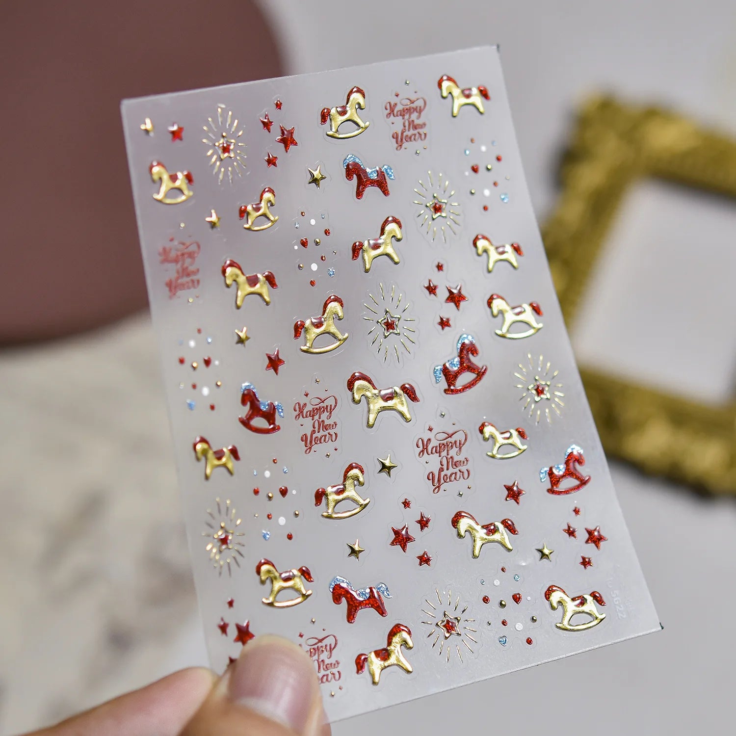 Light Blue 5D Nail Art Stickers Cartoon Cat Cherry Apple Clock Starfish Shell Blossom Decal Self Adhesive Sweet Fresh Manicure