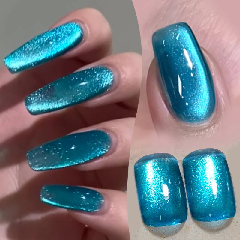BORN PRETTY 10ml Blue Glass Bead Cat Magnetic Gel Ultra Shine Summer Glitter Semi Permanent Soak Off UV Gel Nail Art Varnish
