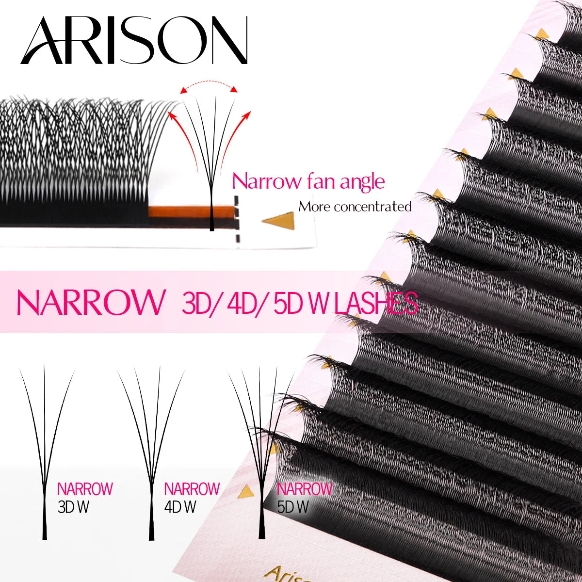 ARISON Narrow 3D/4D/5D W Eyelashes Extension Premade Fans V Shaped Soft Matte Black Easy Pick Up False Lashes
