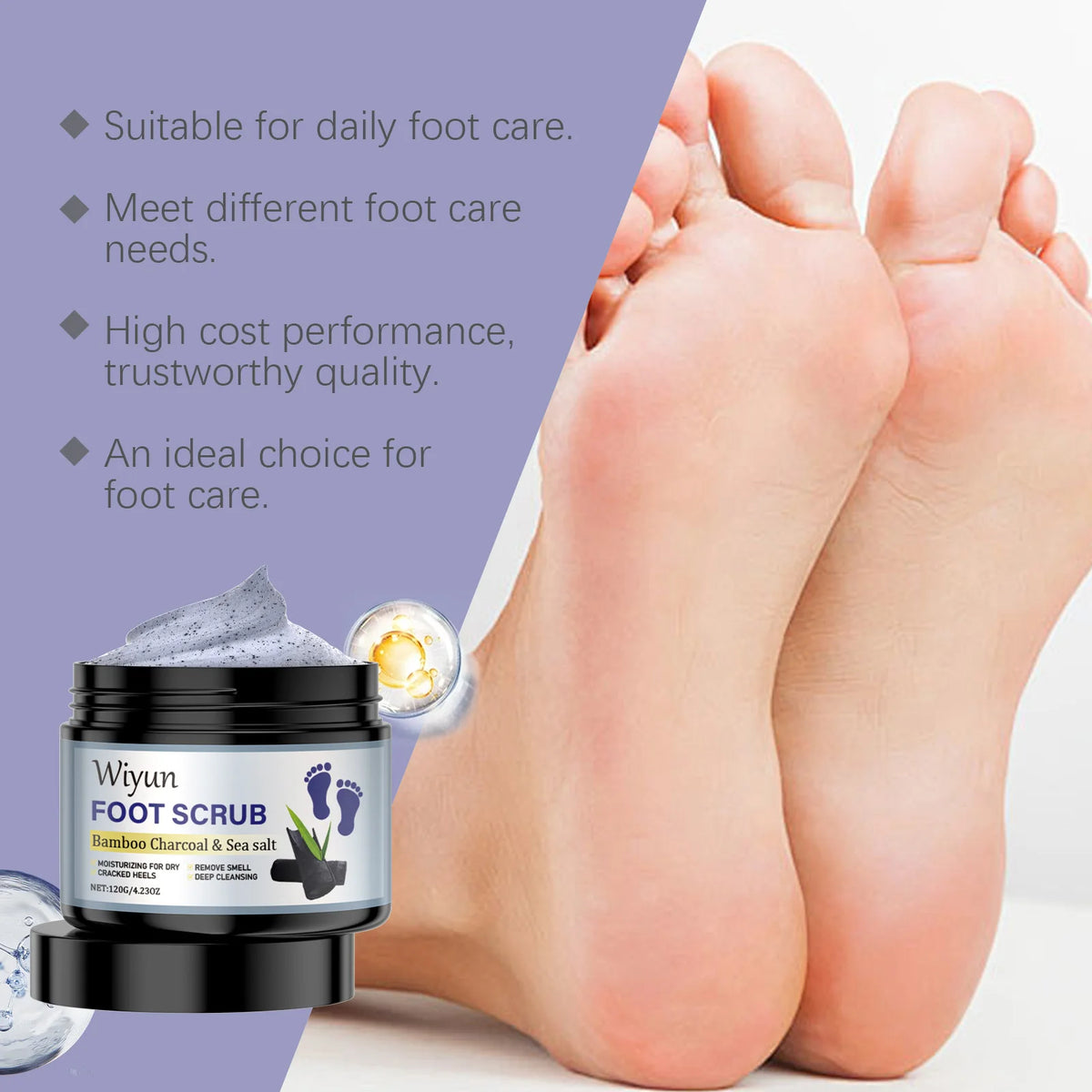 Exfoliating Foot Scrub with Bamboo Charcoal Sea Salt Dead Skin Removal Soften Feet Skin Deep Cleansing Feet Smoothing Care