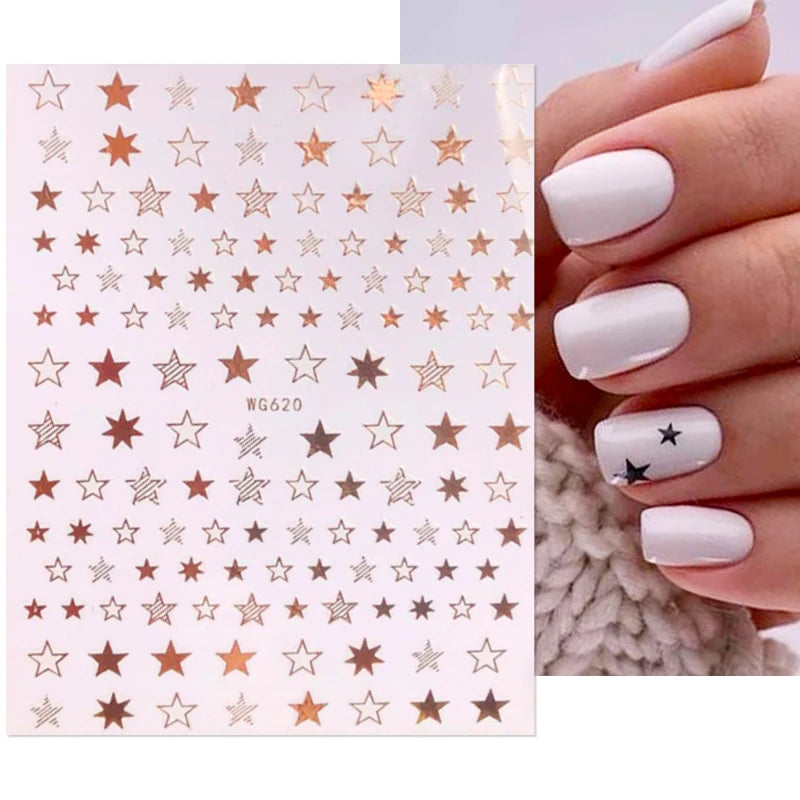 Shiny Gold Star Moon Sun Nail Stickers for Manicure Accessories Heart Feather Animals Printing Self Adhesive Nail Wrap