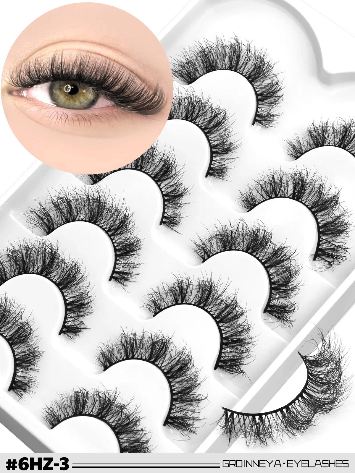 GROINNEYA False Eyelashes 3D Mink Lashes Cat Eyelashes Fluffy Wispy Volume Lashes Fake EyeLashes Natural Lashes Strips Makeup