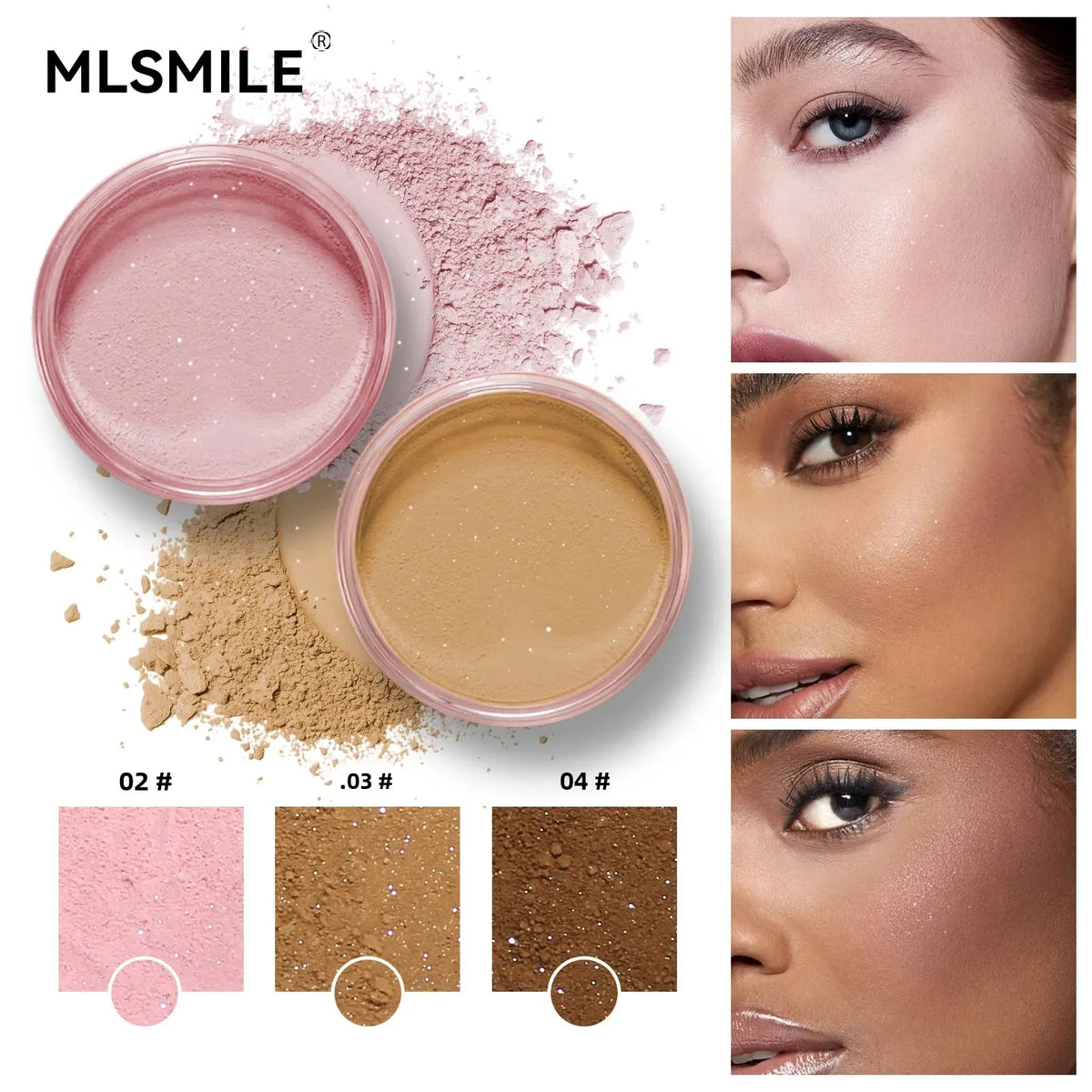 Natural Matte Loose Powder 4 Color Shimmer Oil Control Long Lasting Face Makeup Setting Powder Pink Glitter Cosmetic