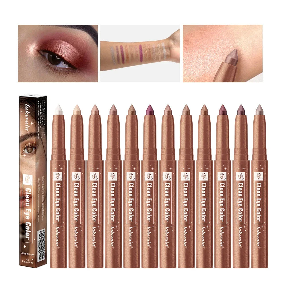 12 Colors Waterproof Eyeshadow Sticks Long Lasting High Pigmented Shimmer Glitter And Matte Eyeshadow Pencil Makeup