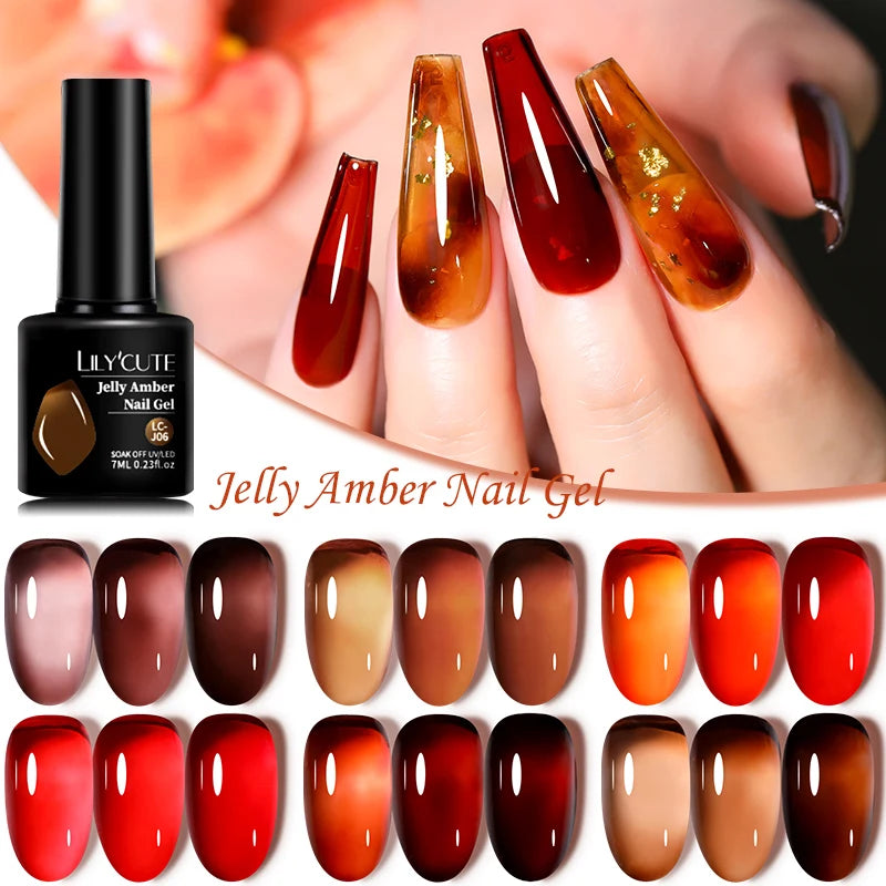LILYCUTE 7ML Jelly Amber Gel Nail Polish Brown Crystal Translucent Dull Color Nail Art Gel Semi Permanent UV Gel Polish Varnish