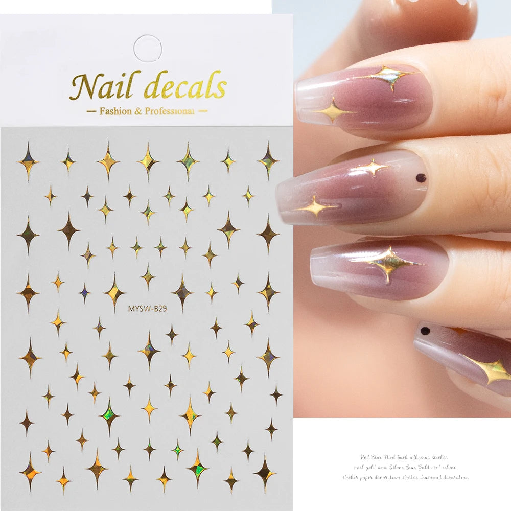 1pcs Star-Themed Nail Art Stickers 3D Self-Adhesive Plastic Decals With Glitter Finish Anime Rectangle Shape Ideal For DIY Nails