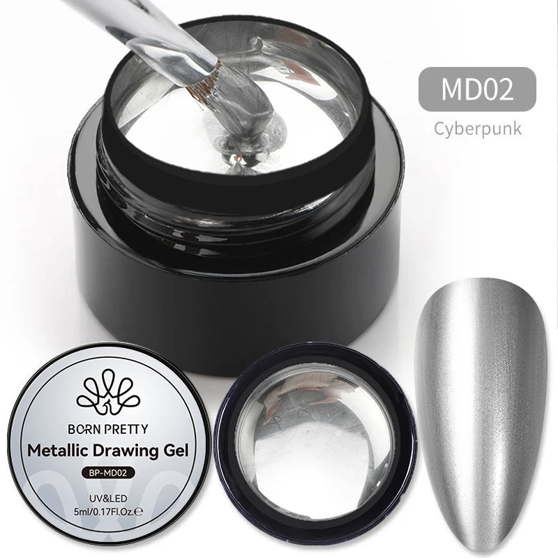 BORN PRETTY 5ML Super Silver Metallic Gel Nail Polish Mirror Metal Effect Painting Gel Chrome Varnis Semi Permanent for Nail DIY