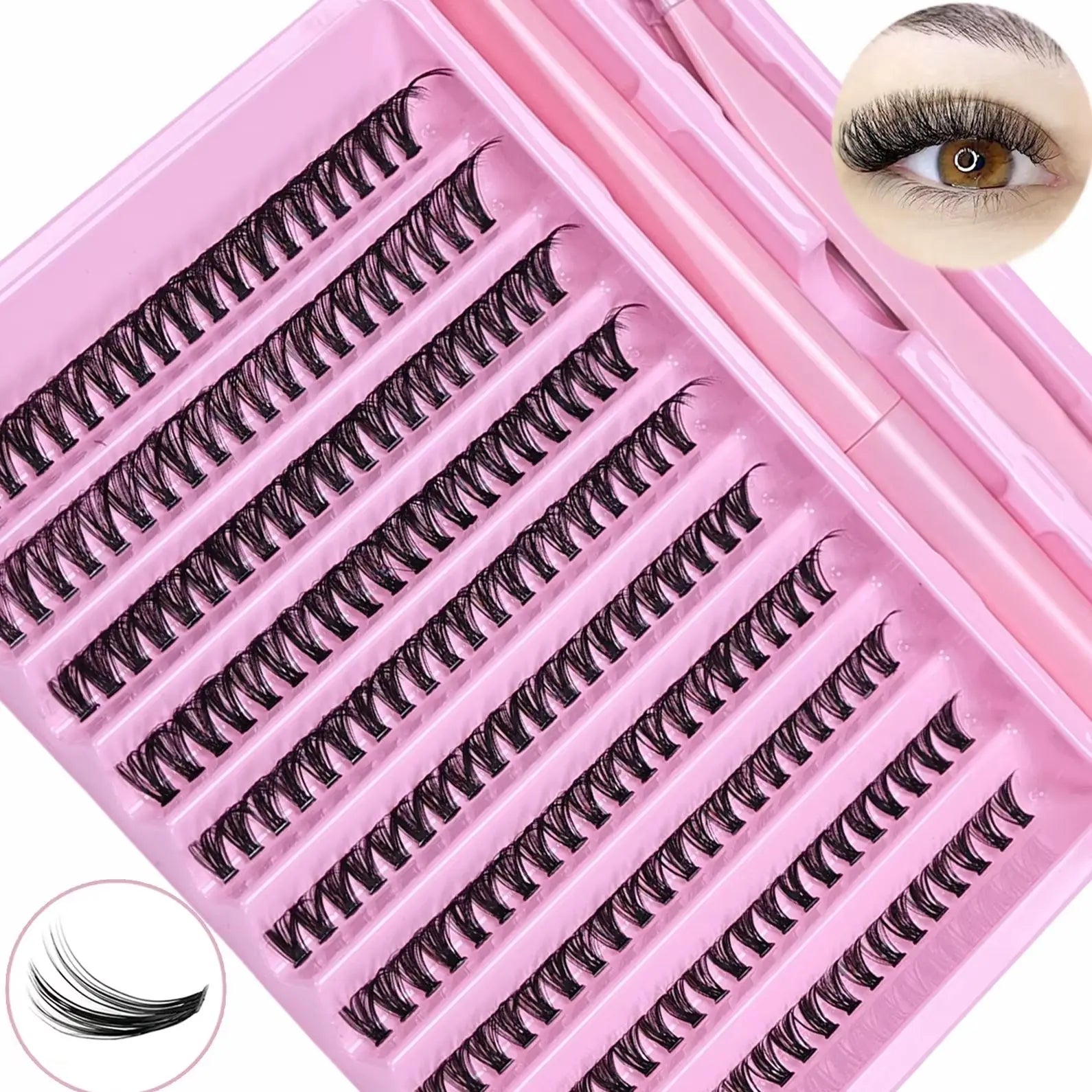 DIY Lash Extension Kit 200pcs Lash Clusters Wispy D Curling False Eyelashes with Bond And Tweezers for Professional And Home Use
