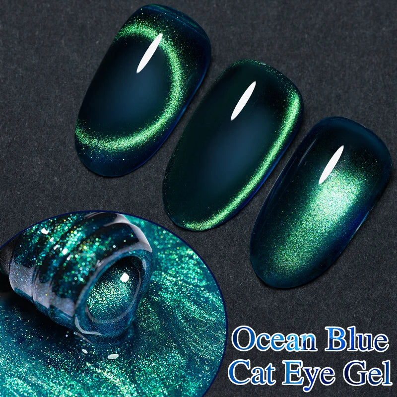 7.5ML Green Crystal Cat Magnetic Gel Nail Polish Shiny Green Glitter Cat Eye Gel For Manicure Soak Off UV Nail Art Varnish