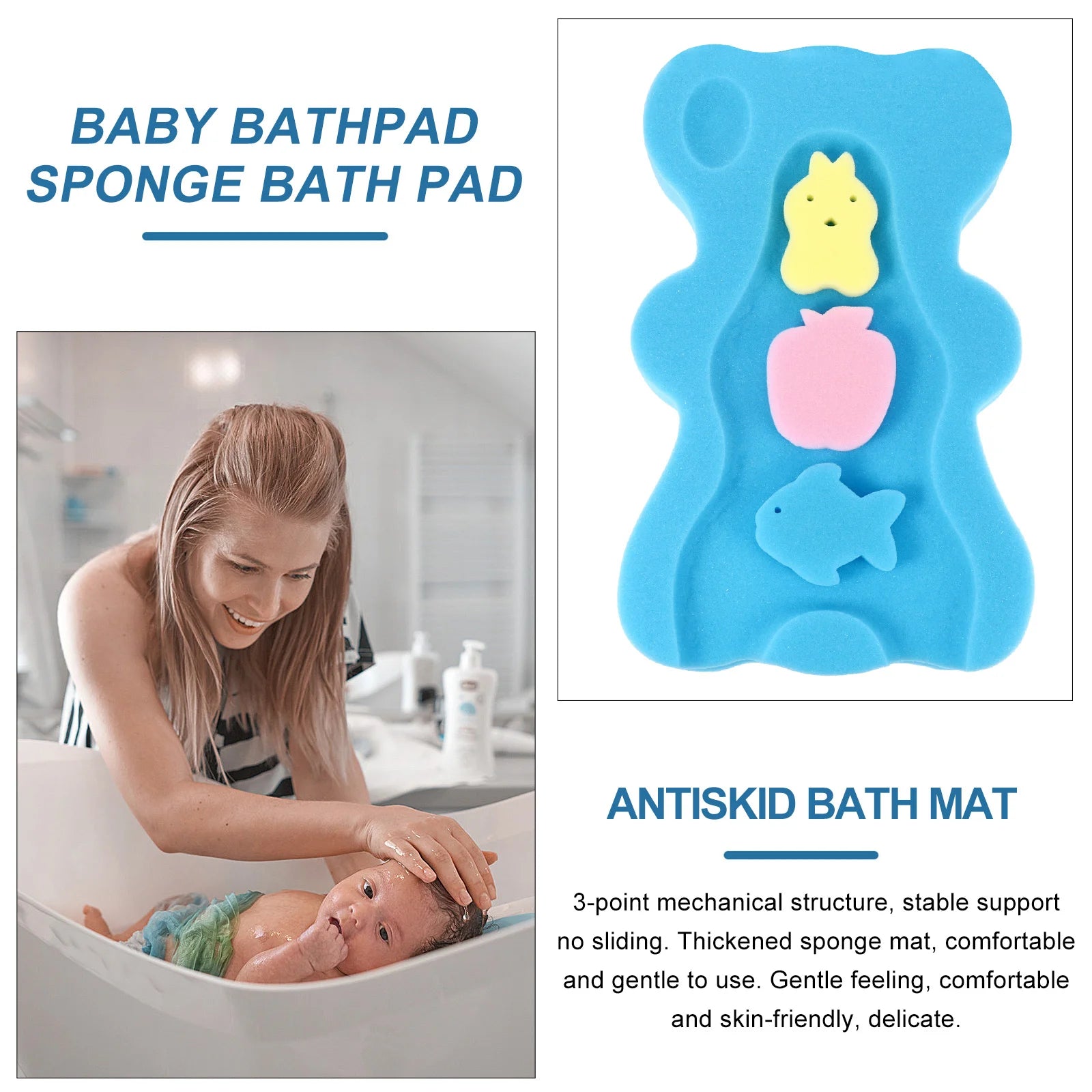 Thick Sponge Baby Bath Mat Infant Bath Cushion Quick Drying Skid Proof Bathing Mat Bath Sponge Newborn Support Mother Kids Baby