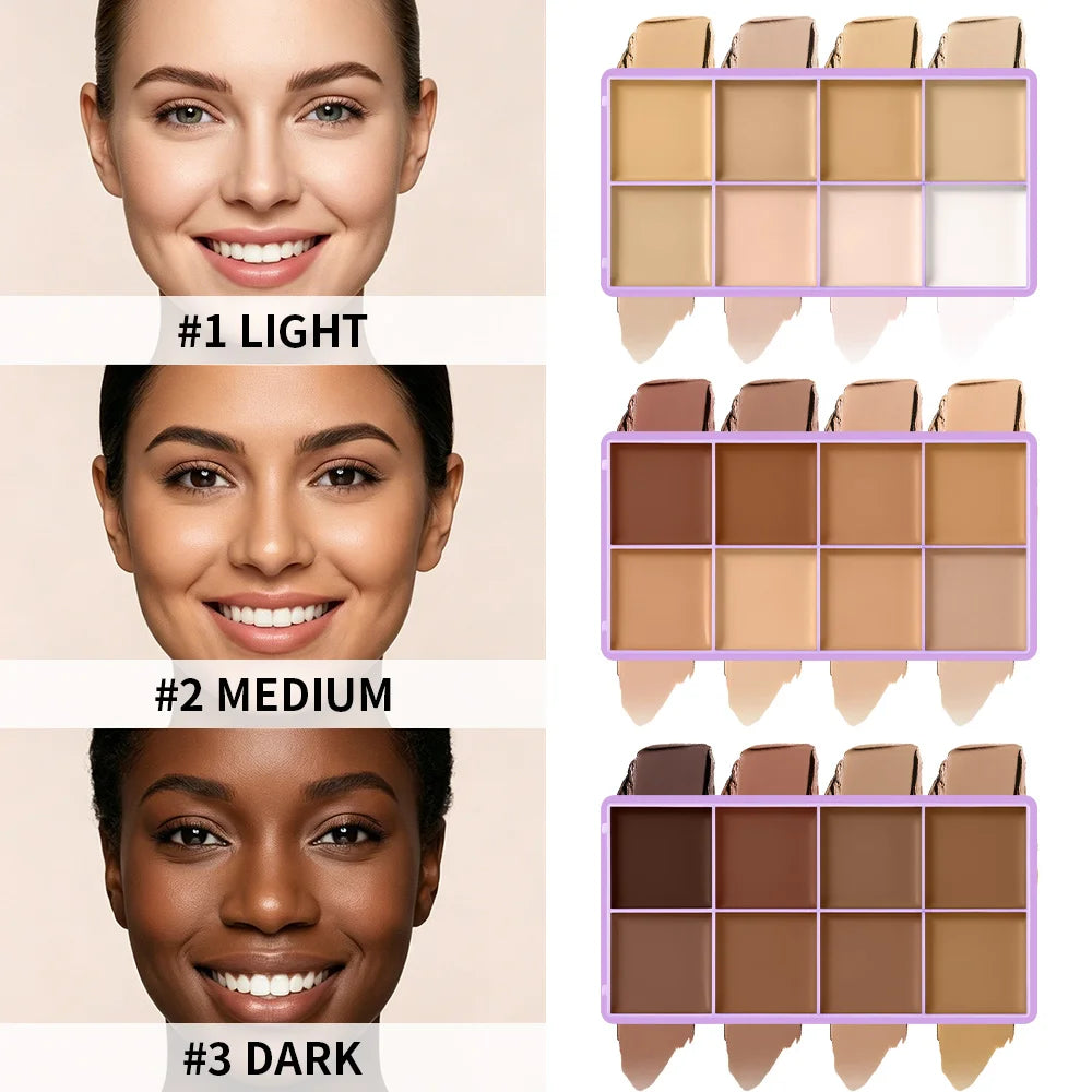 8 Shade Cream Concealer Palette Waterproof Full Coverage Multi-Function Cream Blemishes & Cover Long-Lasting Korean Makeup