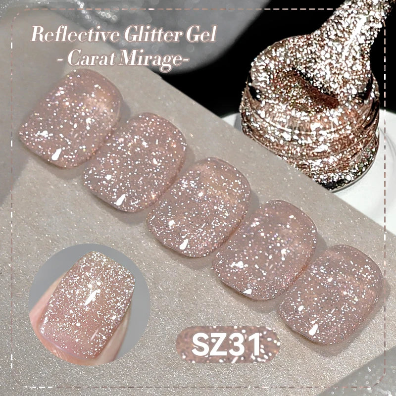 BORN PRETTY 10ml Reflective Glitter Gel Nail Polish for Wedding Nails Champagne Gold Shiny Diamond Nail Art Gel Salon Home DIY