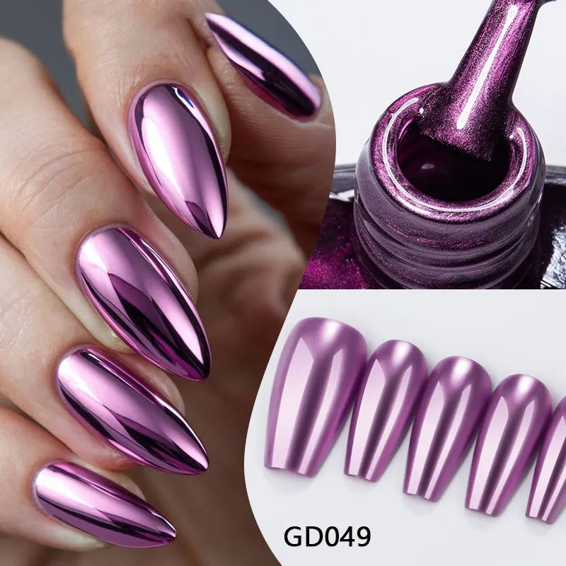MTSSII 7.5ml Metal Nail Polish, Silver Gold Red Yellow UV LED Soak Off Metallic Nail Art Varnish Quick-Drying Air-Dry Formula