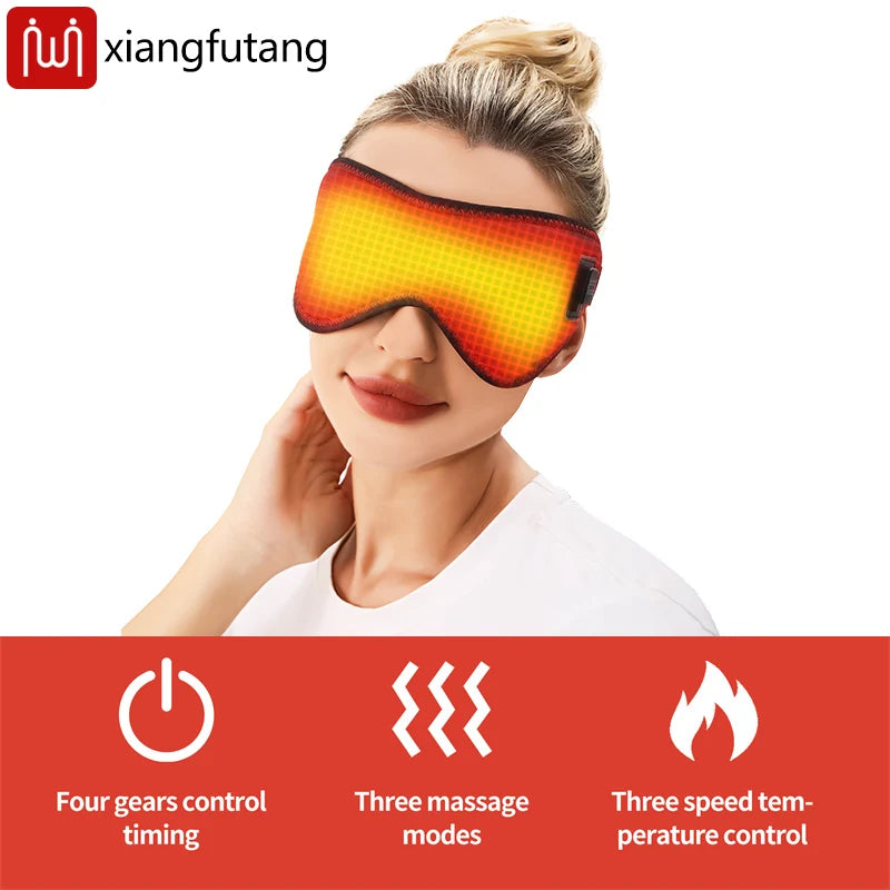 Electric Heated Massage Eye Mask - 3-Gear Vibration & Timer, Relieves Eye Fatigue from Overuse, Reduces Dark Circles, Aids Sleep