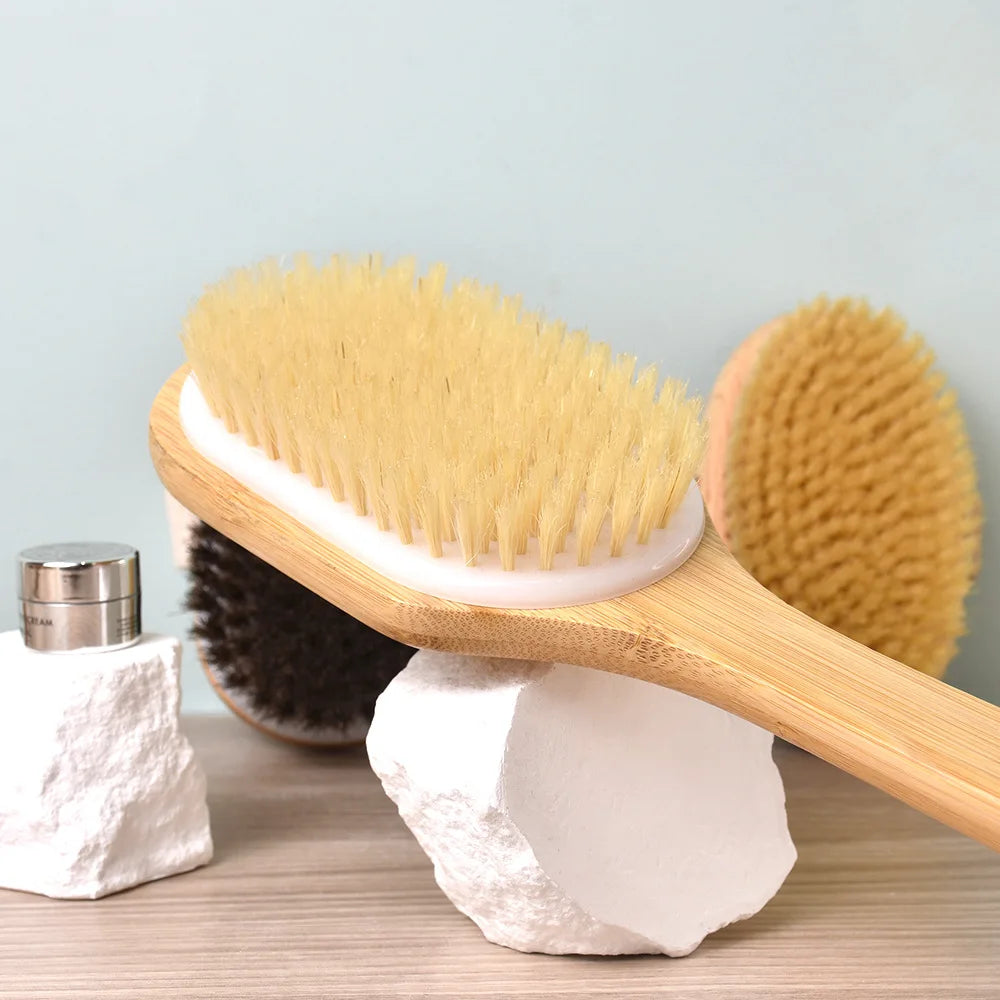 Shower Brush with Soft and Stiff Bristles, Long Handle Back Scrubber Body Exfoliator for Wet or Dry Brushing