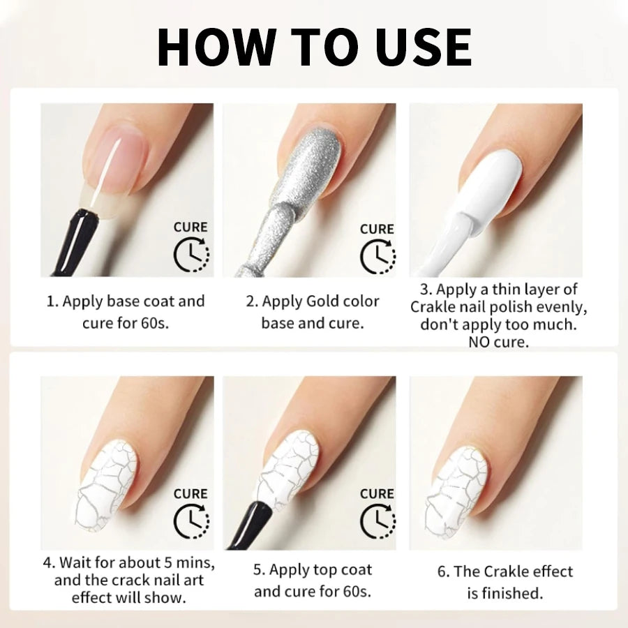 RSNAIL Crackle Gel Nail Polish Natural Dry DIY Nail Art Cracking Gel Polish Crackle Black White Gel Soak Off Varnish Design 10g